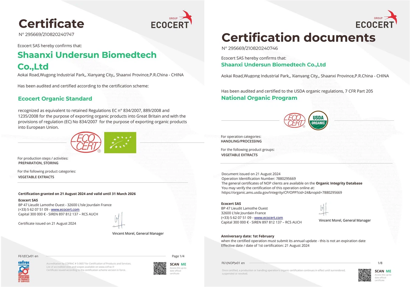 Ecocert Organic USDA certificate Ecocert Organic USDA certificate